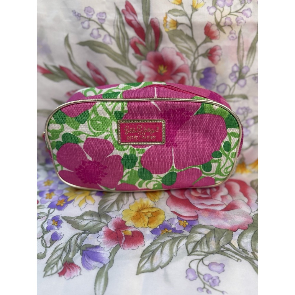 Lilly Pulitzer Estee Lauder Pink Floral‎ Cosmetic Makeup Bag